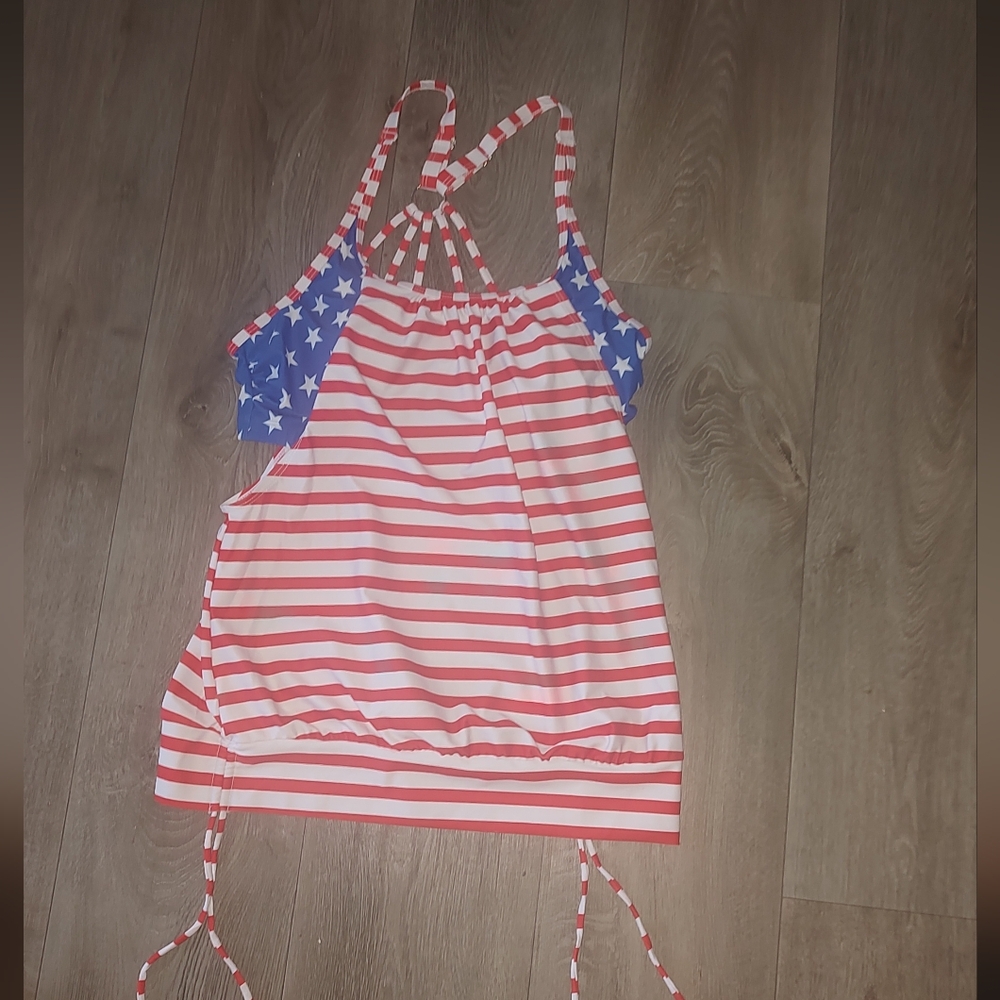 Red and Blue Striped and Starred Top